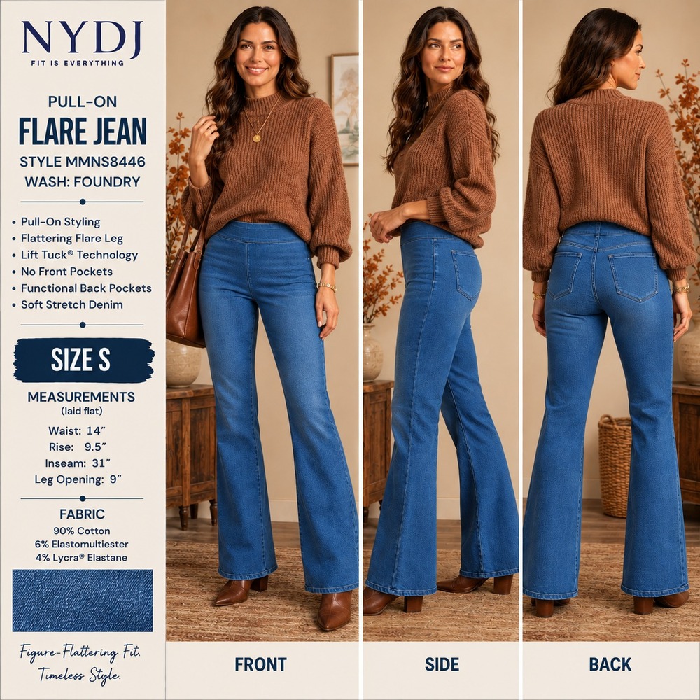 NYDJ Womens Pull On Flare Jeans Size S Foundry Blue Lift Tuck Stretch Denim
